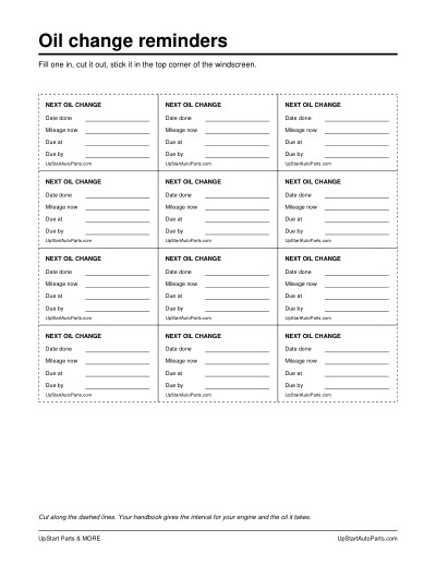 The first page of the oil change reminders